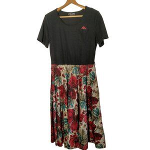Prato Vintage Dress Small Black Top Red Green Tropical Floral Short Sleeve READ